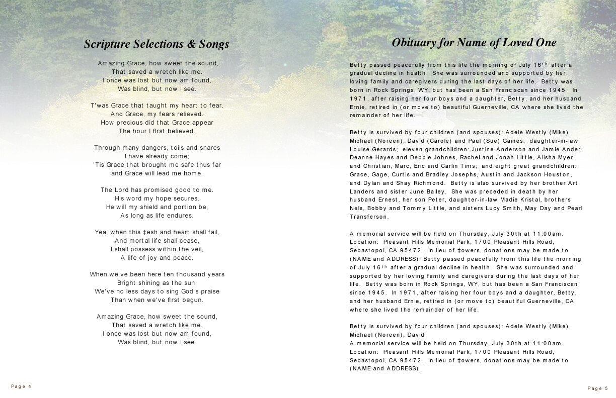 Serenity Funeral Booklet Template.