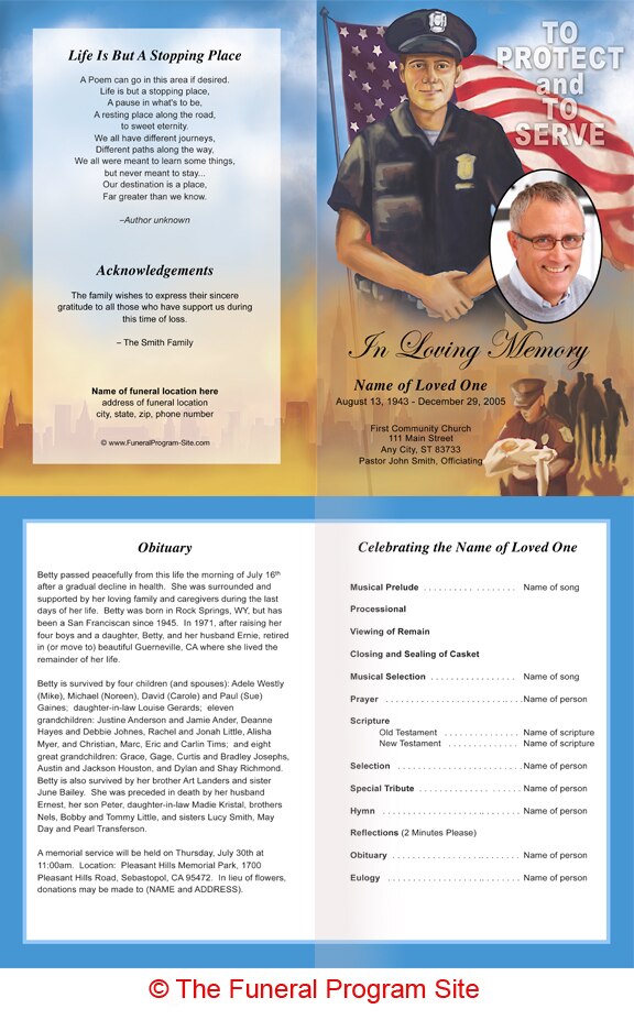 Policeman Funeral Program Template (Dark-Light Skin).