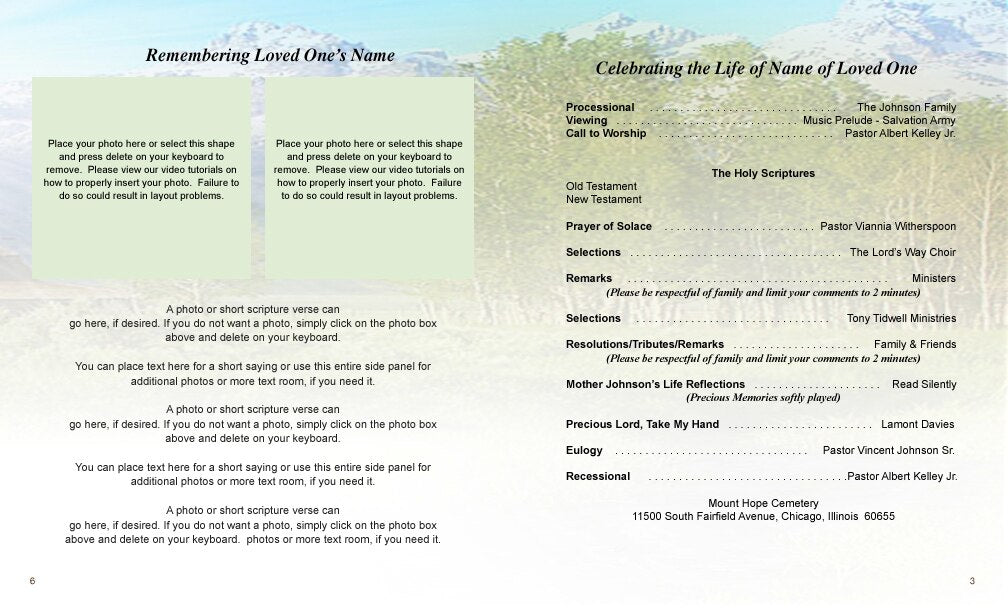 Tranquil Funeral Booklet Template.