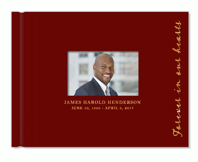 Forever Foil Stamped Landscape Funeral Guest Book With Photo.