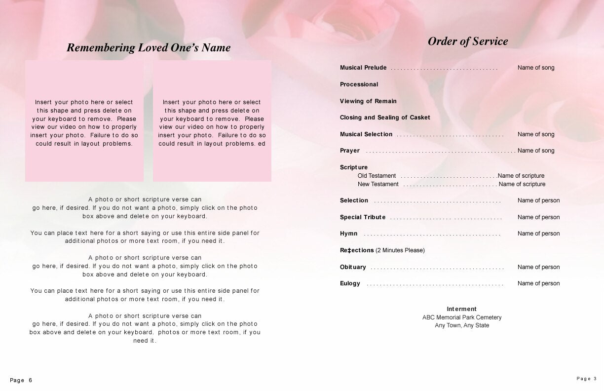 Rosy Large Funeral Booklet Template.