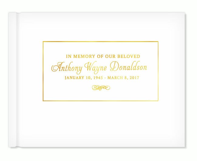Elegantly Framed Foil Stamped Landscape Funeral Guest Book.