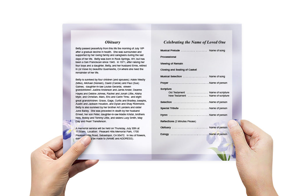 Iris Funeral Program Template