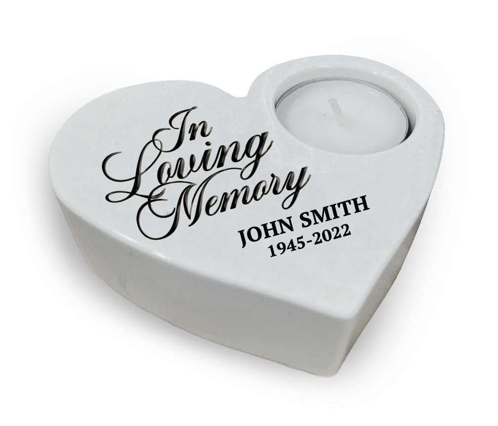 In Loving Memory Stone Heart Tea Light Memorial Candle Holder