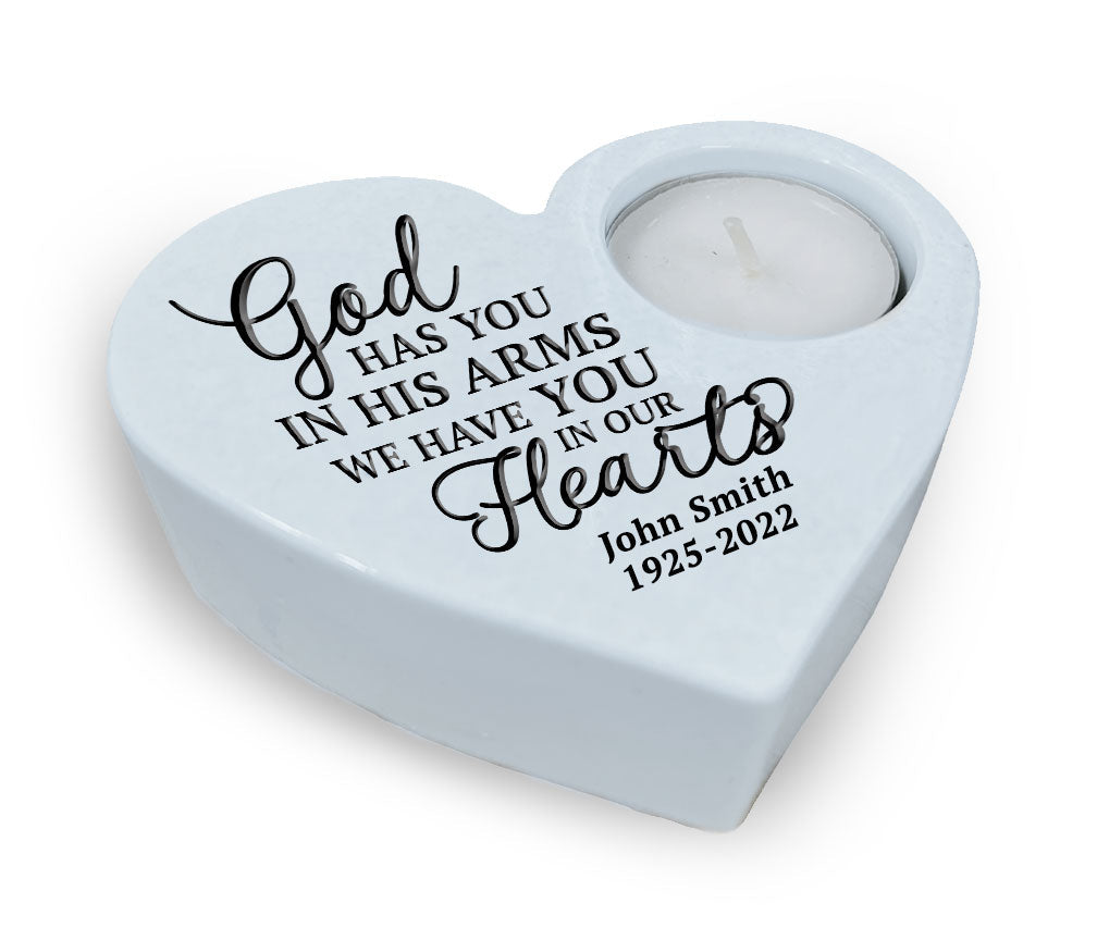 God's Arms Stone Heart Tea Light Memorial Candle Holder