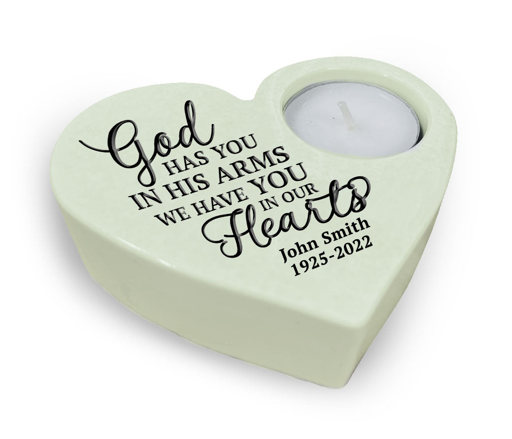 God's Arms Stone Heart Tea Light Memorial Candle Holder