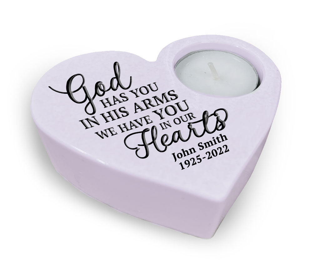 God's Arms Stone Heart Tea Light Memorial Candle Holder