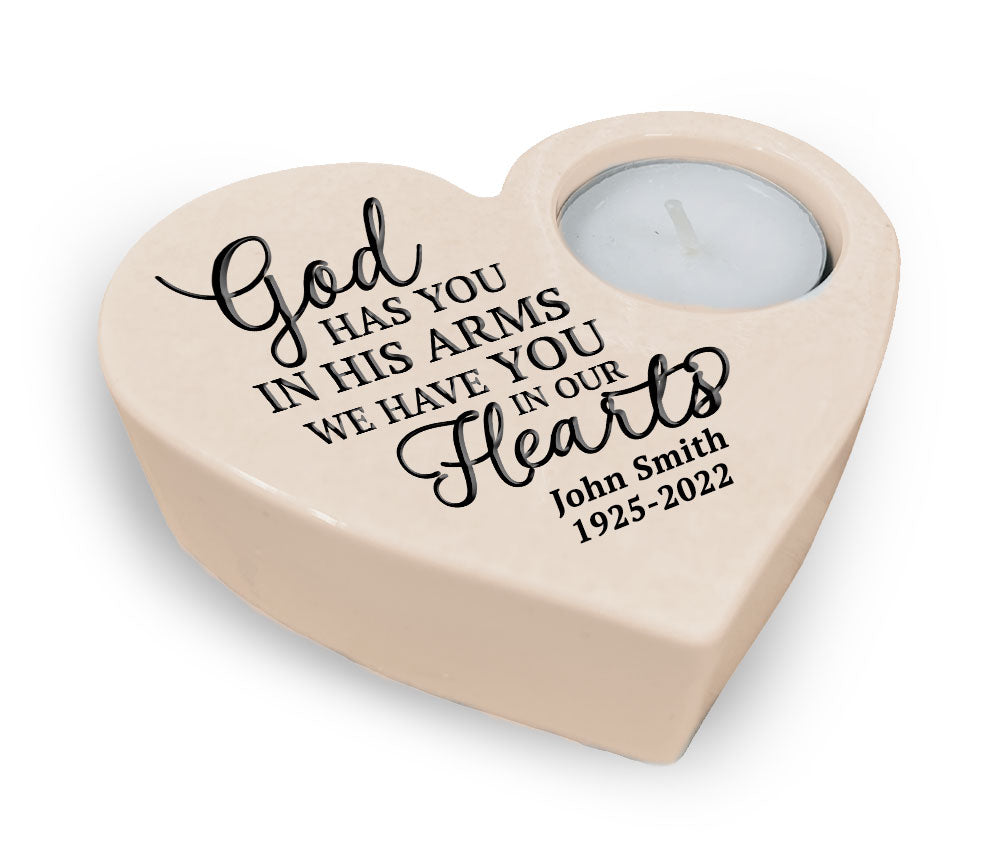 God's Arms Stone Heart Tea Light Memorial Candle Holder