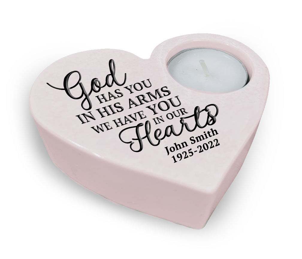 God's Arms Stone Heart Tea Light Memorial Candle Holder