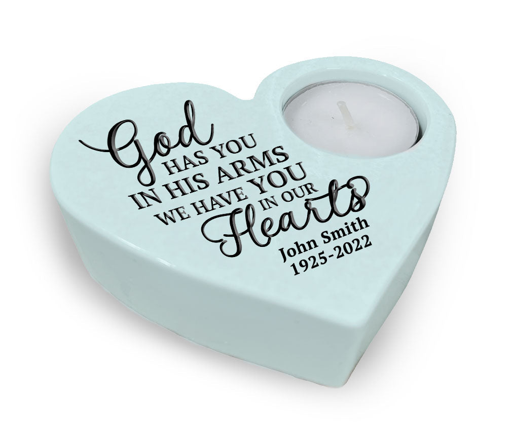 God's Arms Stone Heart Tea Light Memorial Candle Holder