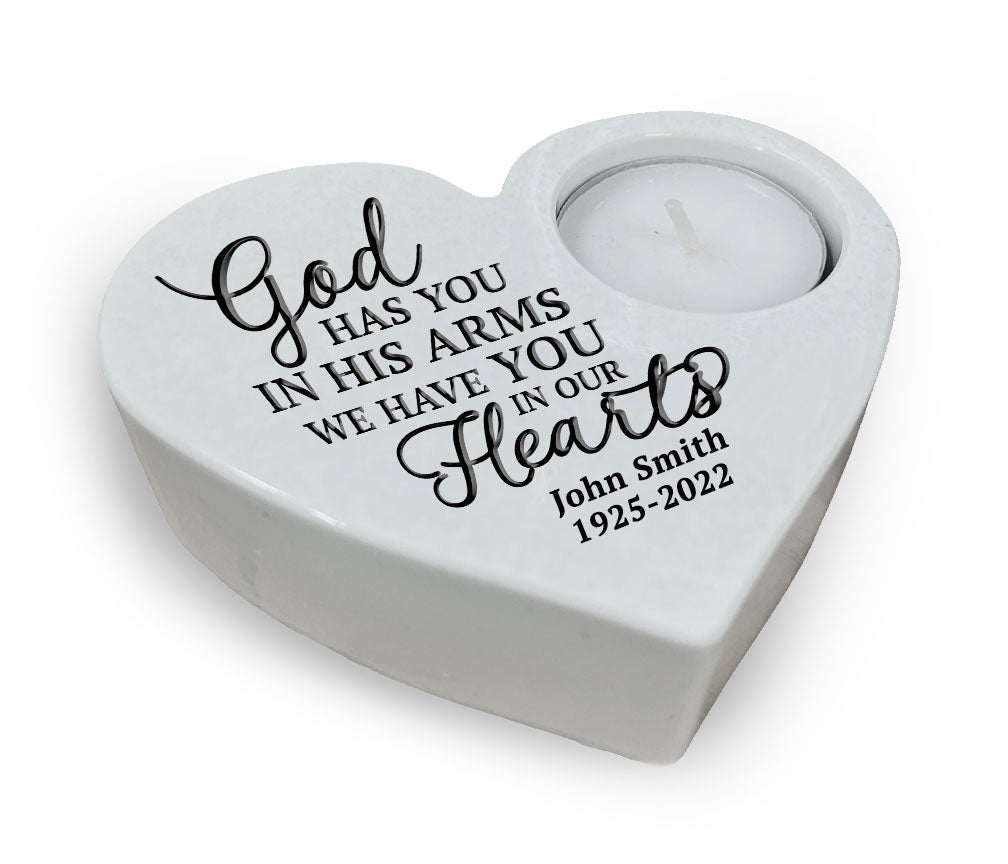 God's Arms Stone Heart Tea Light Memorial Candle Holder