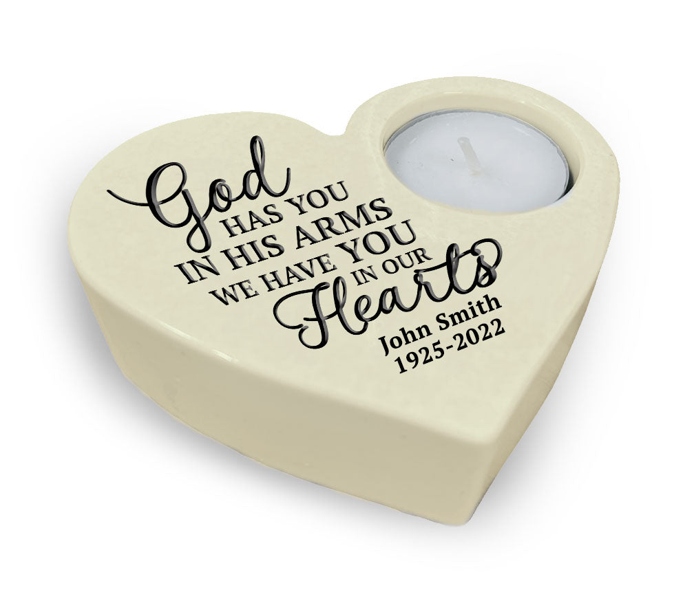 God's Arms Stone Heart Tea Light Memorial Candle Holder