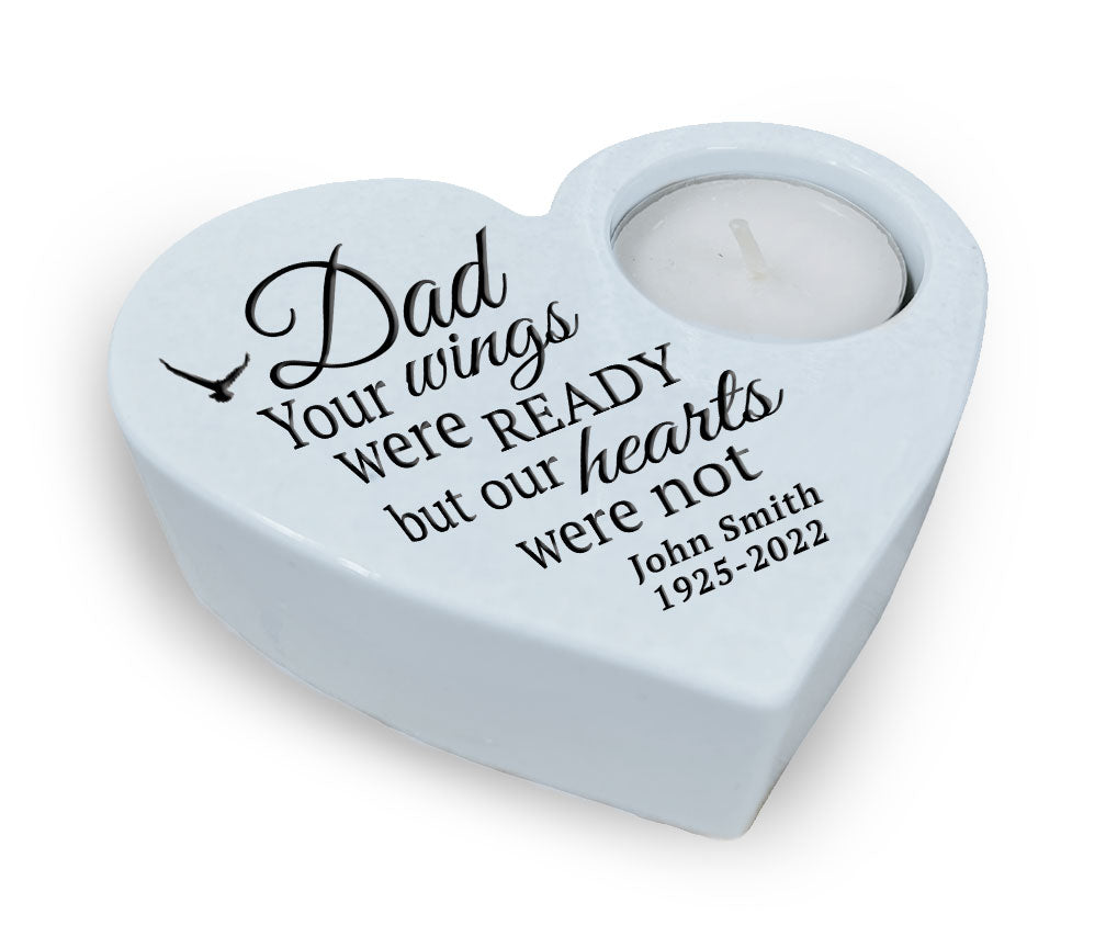 Dad Wings Stone Heart Tea Light Memorial Candle Holder