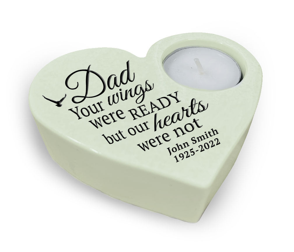Dad Wings Stone Heart Tea Light Memorial Candle Holder