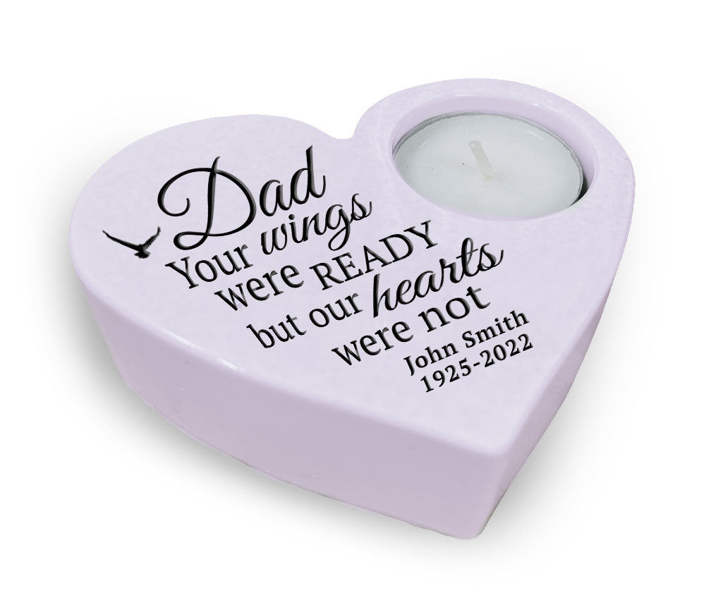 Dad Wings Stone Heart Tea Light Memorial Candle Holder
