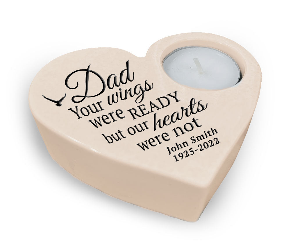 Dad Wings Stone Heart Tea Light Memorial Candle Holder