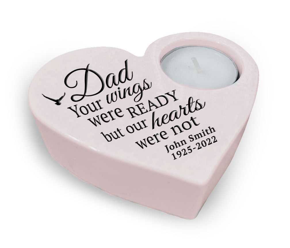 Dad Wings Stone Heart Tea Light Memorial Candle Holder