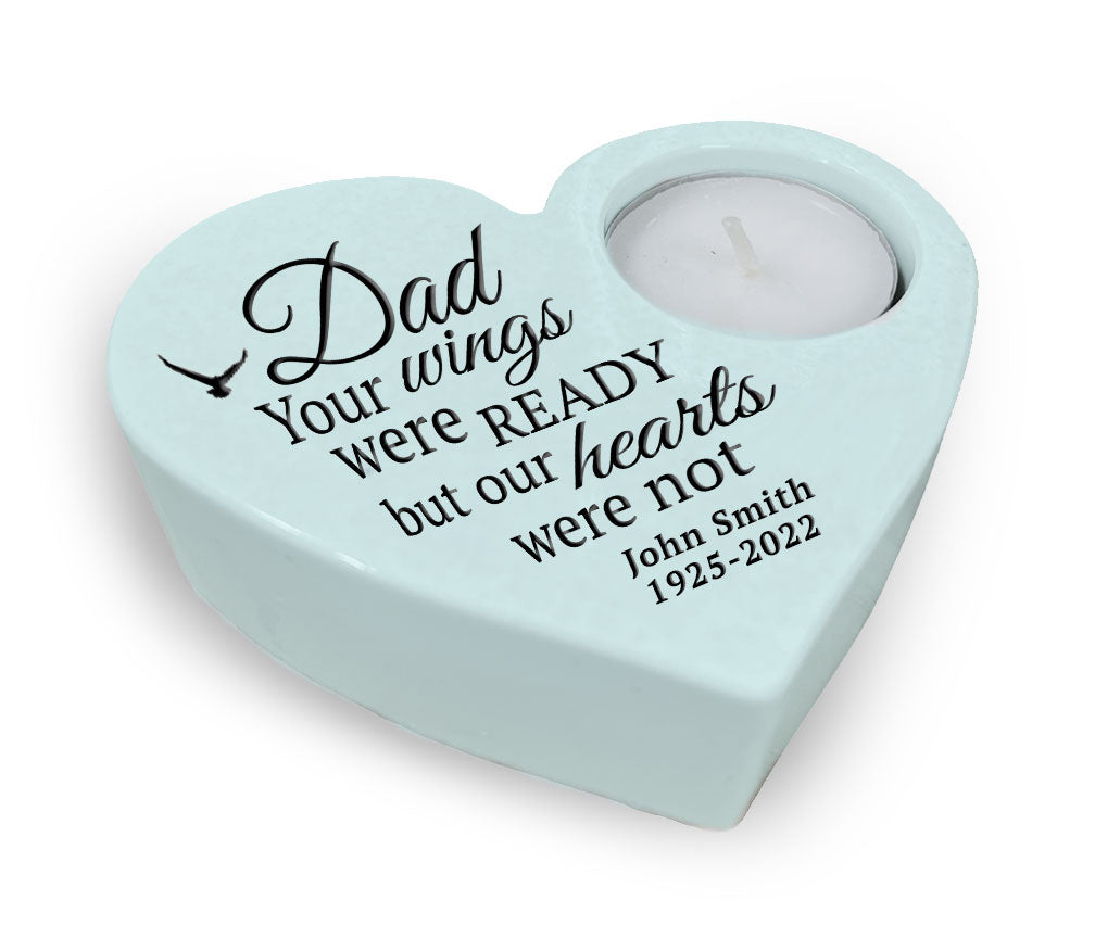Dad Wings Stone Heart Tea Light Memorial Candle Holder