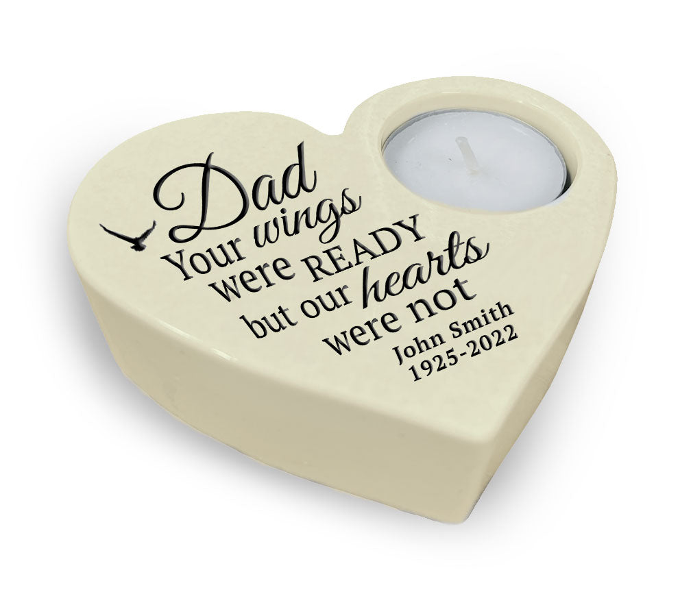 Dad Wings Stone Heart Tea Light Memorial Candle Holder