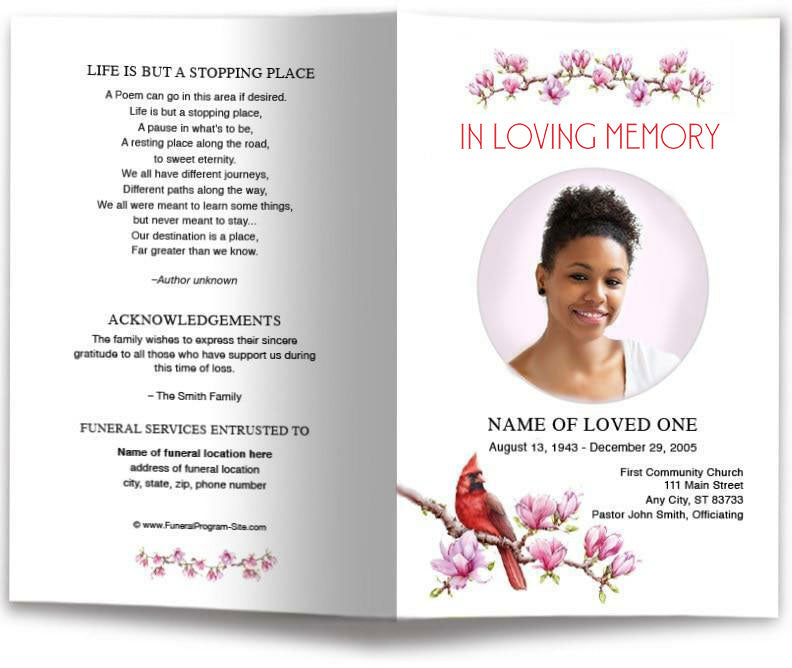 Red Cardinal Funeral Program Template.