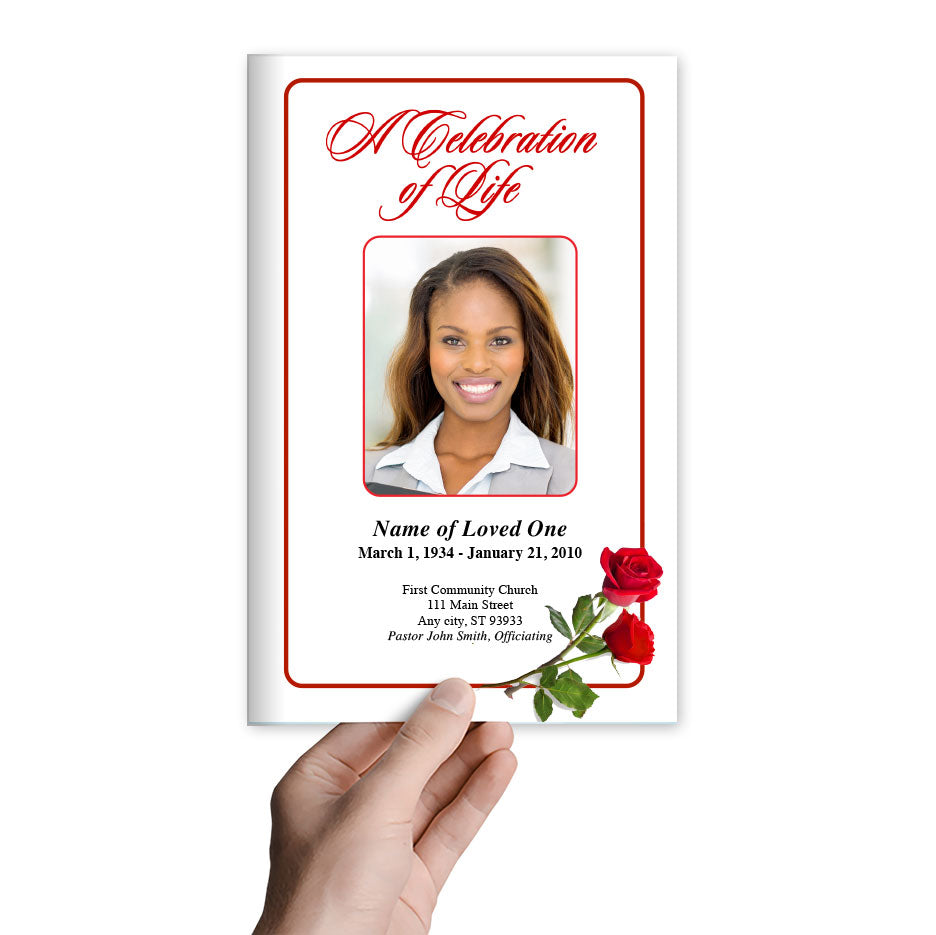 Red Roses Funeral Program Template.