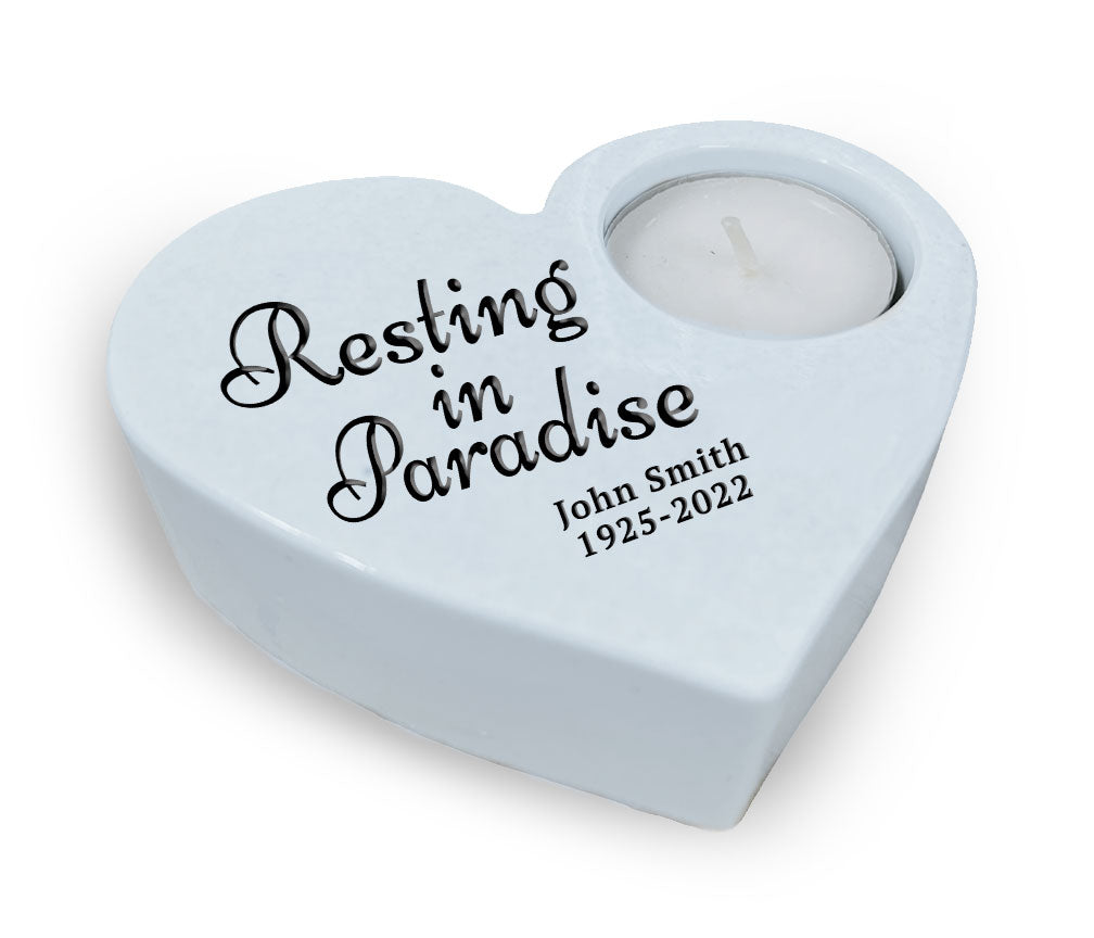 Resting In Paradise Stone Heart Tea Light Memorial Candle Holder