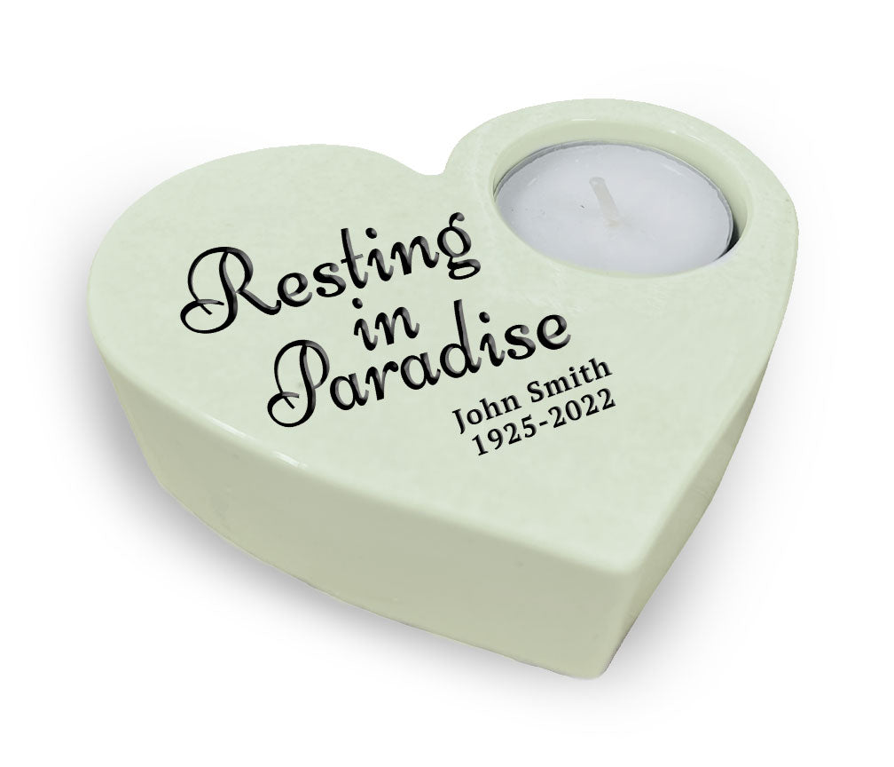 Resting In Paradise Stone Heart Tea Light Memorial Candle Holder