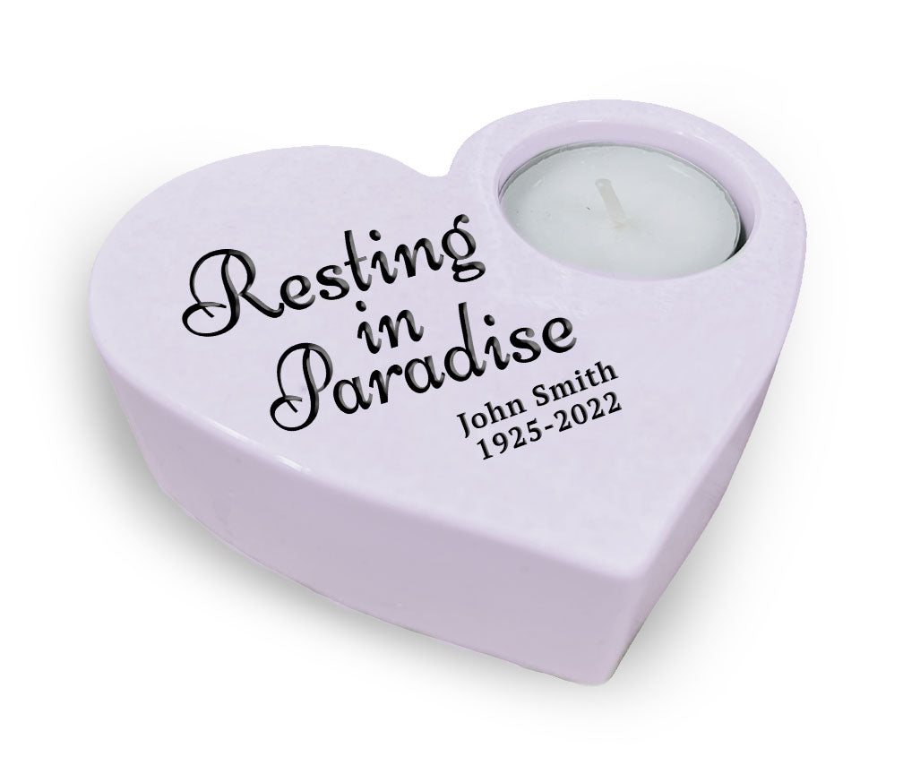 Resting In Paradise Stone Heart Tea Light Memorial Candle Holder