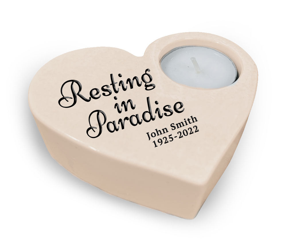Resting In Paradise Stone Heart Tea Light Memorial Candle Holder