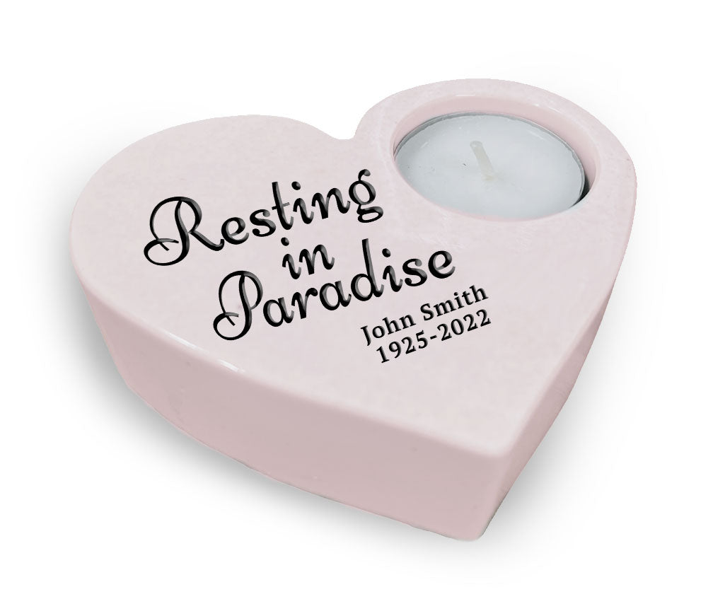 Resting In Paradise Stone Heart Tea Light Memorial Candle Holder