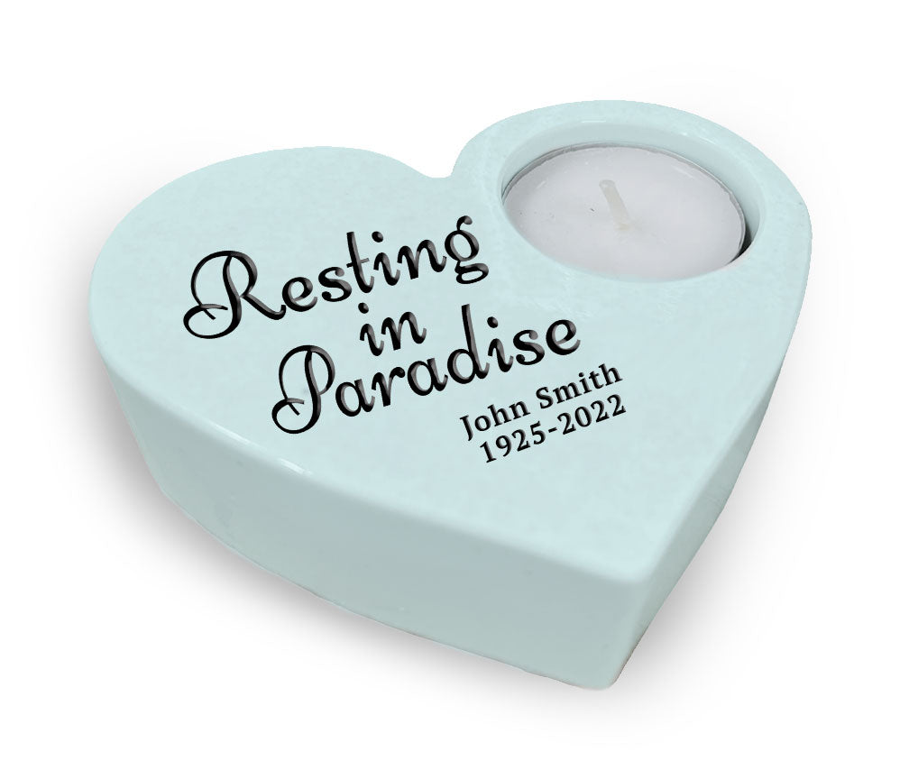 Resting In Paradise Stone Heart Tea Light Memorial Candle Holder