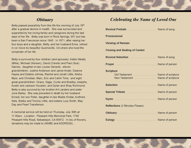 Leopard Funeral Program Template.