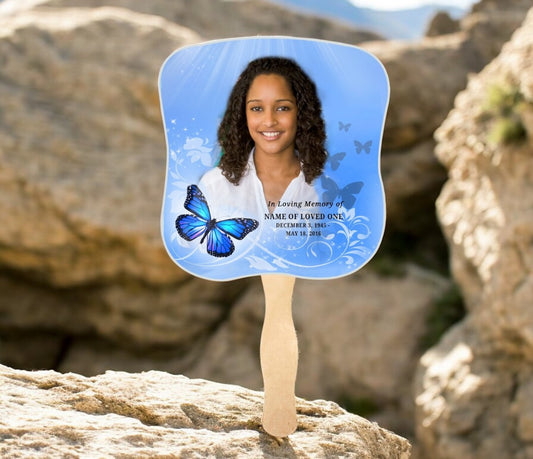 Butterfly Memorial Fan With Wooden Handle (Pack of 10)