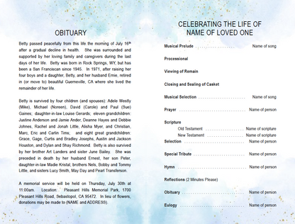 Crystal Blue Funeral Program Template