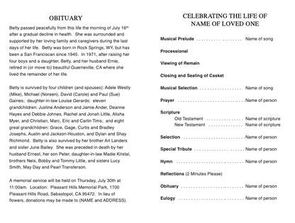 Silver Gold Funeral Program Template