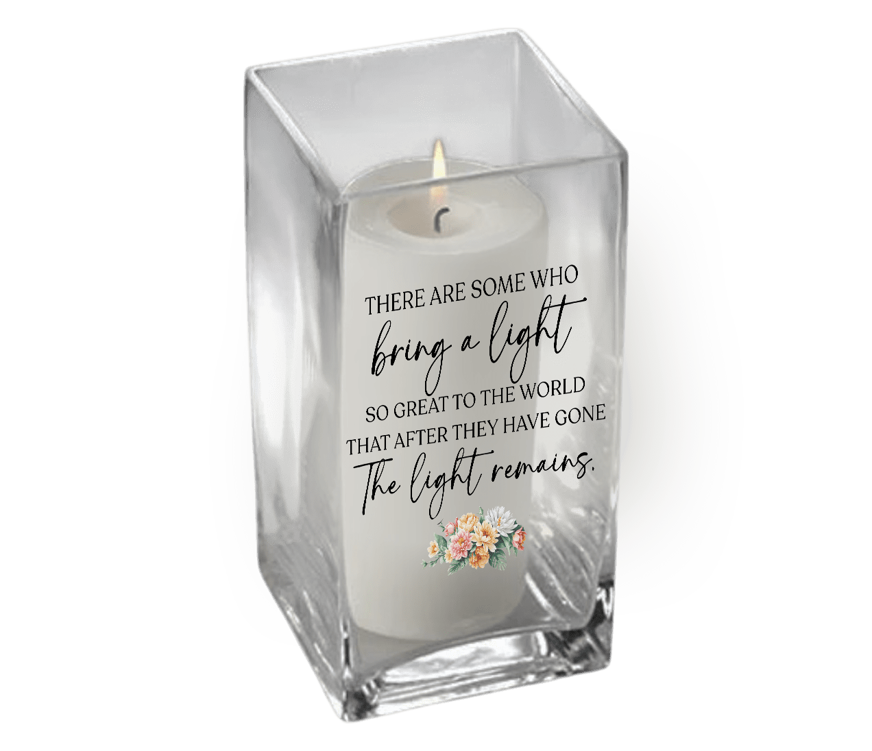 A Light Remains Personalized Square Glass Memorial Candle - The Funeral Program Site