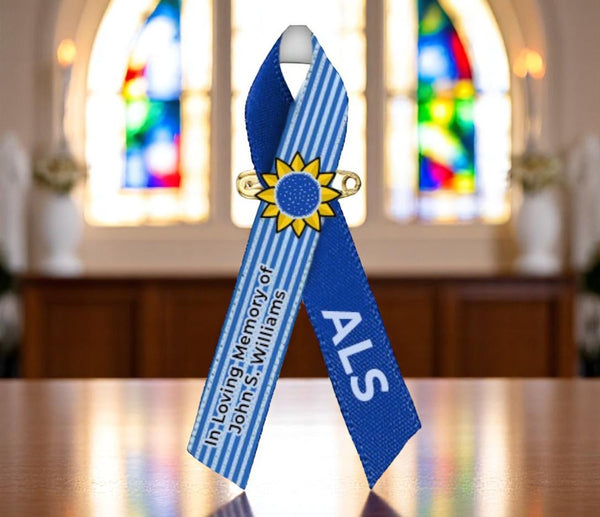 Fneral Program Ribbon ALS Lou Gehrig's Disease Personalized Awareness Ribbon (Blue Stripe ...