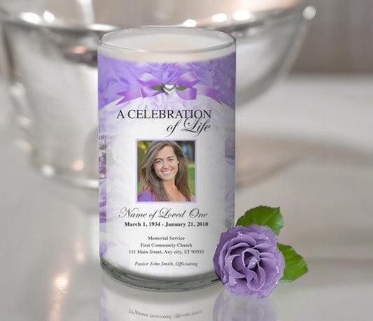 Amethyst Personalized Glass Memorial Candle - The Funeral Program Site