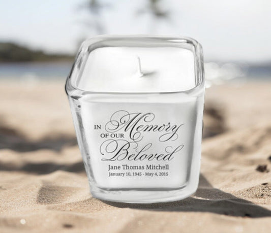 Beloved Personalized Glass Cube Memorial Candle - The Funeral Program Site