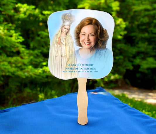 Blessed Memorial Fan With Wooden Handle (Pack of 10)