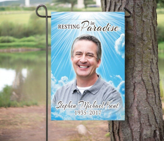 Blue Skies Personalized Memorial Garden Flag - Funeral Program - Site Funeral Programs & Templates