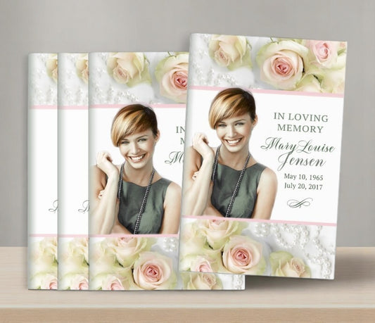 Blush Roses Bifold Funeral Program Design & Print (Pack of 50)