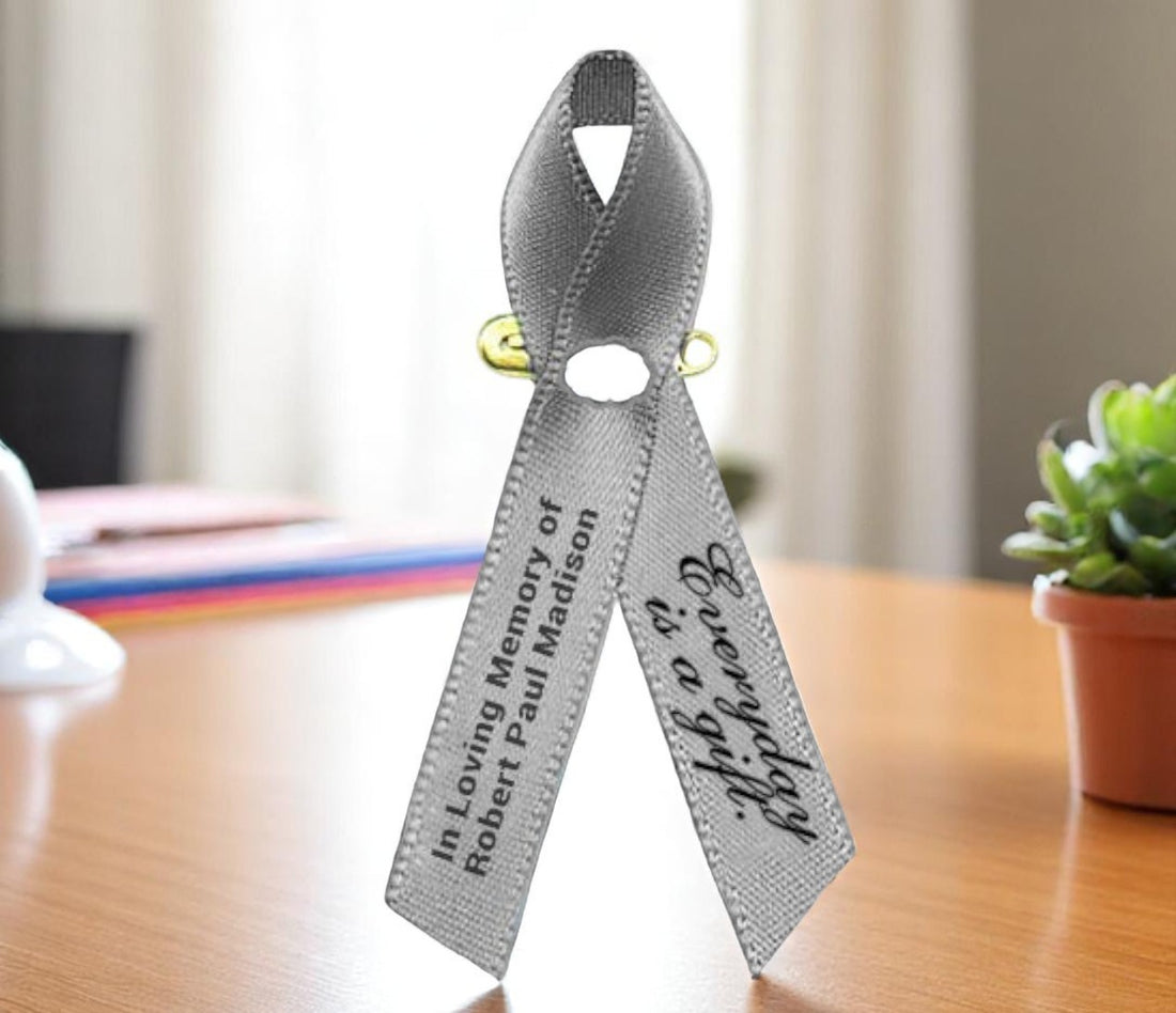 Brain Cancer Ribbon | Silver Gray Cancer Ribbon – Funeral Program-Site ...