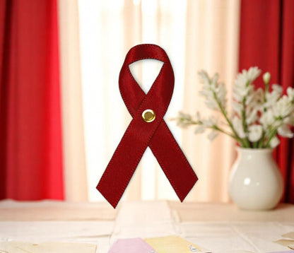 Mini Burgundy Cancer Ribbon, Awareness Ribbons - Pack of 10