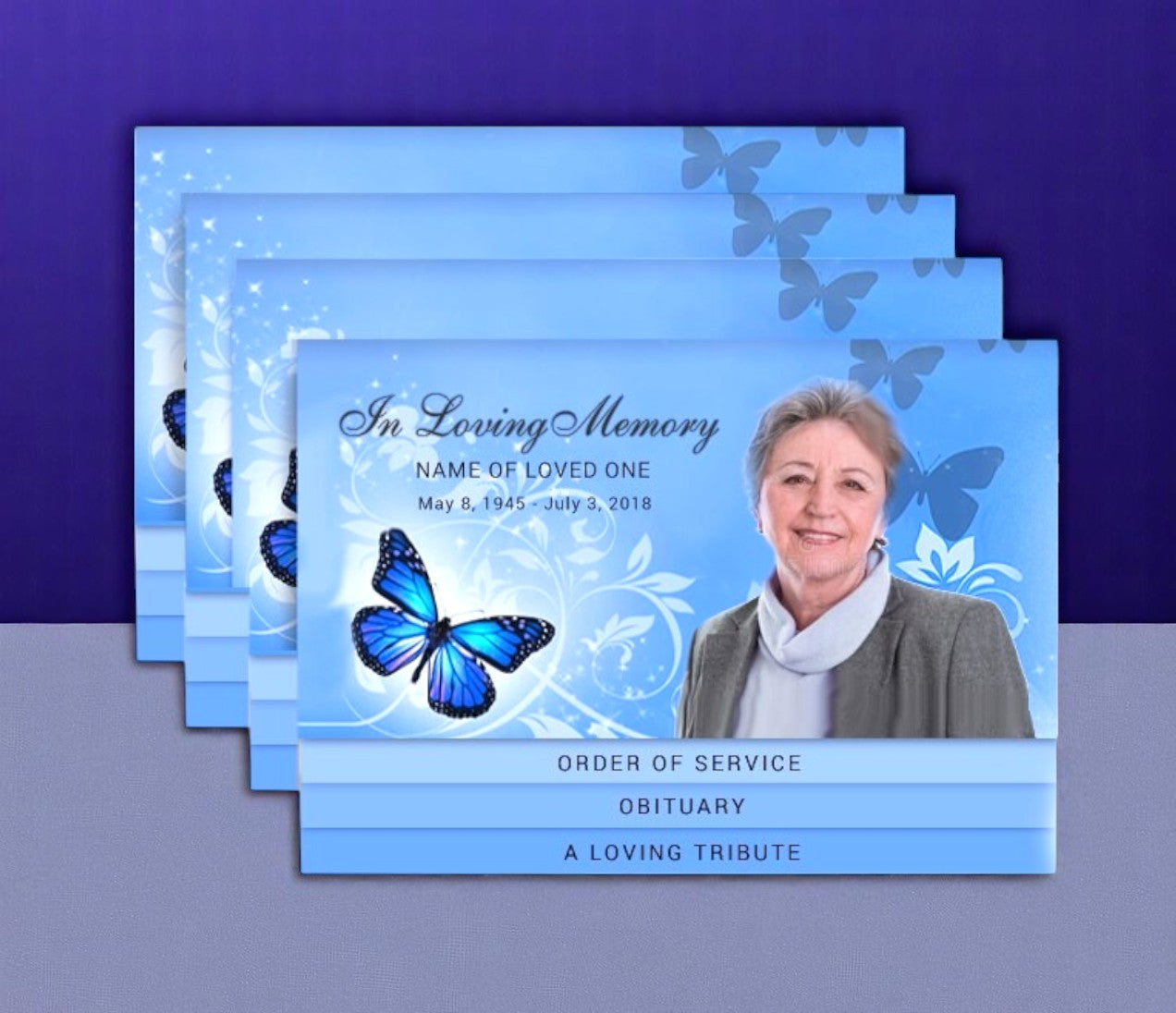 Butterfly 8-Sided Graduated Bottom Funeral Program Design & Print (Pack 50)