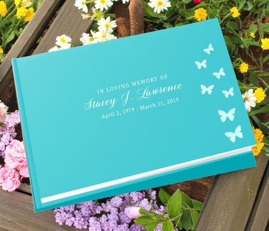 Butterfly Landscape Linen Funeral Guest Book