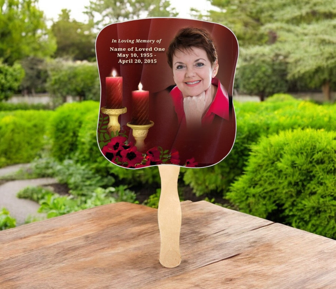 Candlelight Memorial Fan With Wooden Handle (Pack of 10)