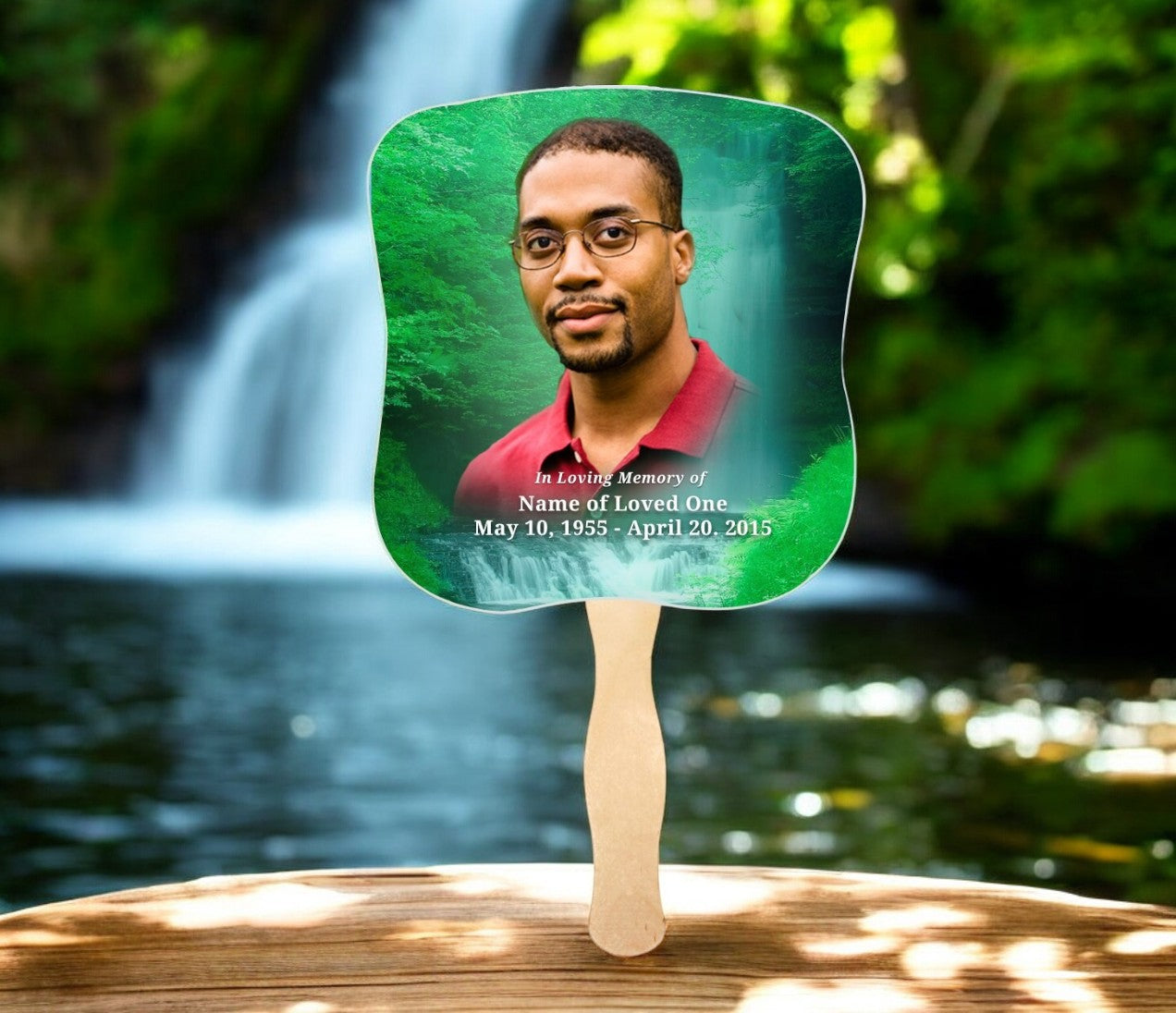 Cascade Memorial Fan With Wooden Handle (Pack of 10)