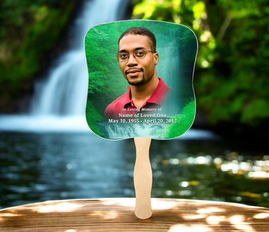 Cascade Memorial Fan With Wooden Handle (Pack of 10)