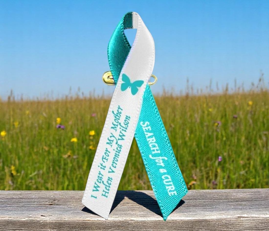 Fneral Program Ribbon Cervical Cancer Ribbon |Teal White Cancer Ribbon – Funeral Program-Site ...
